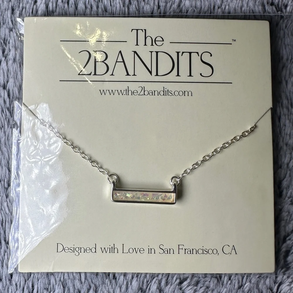 The 2 Bandits Athens NWOT Silver Iridescent Bar Pendant Necklace